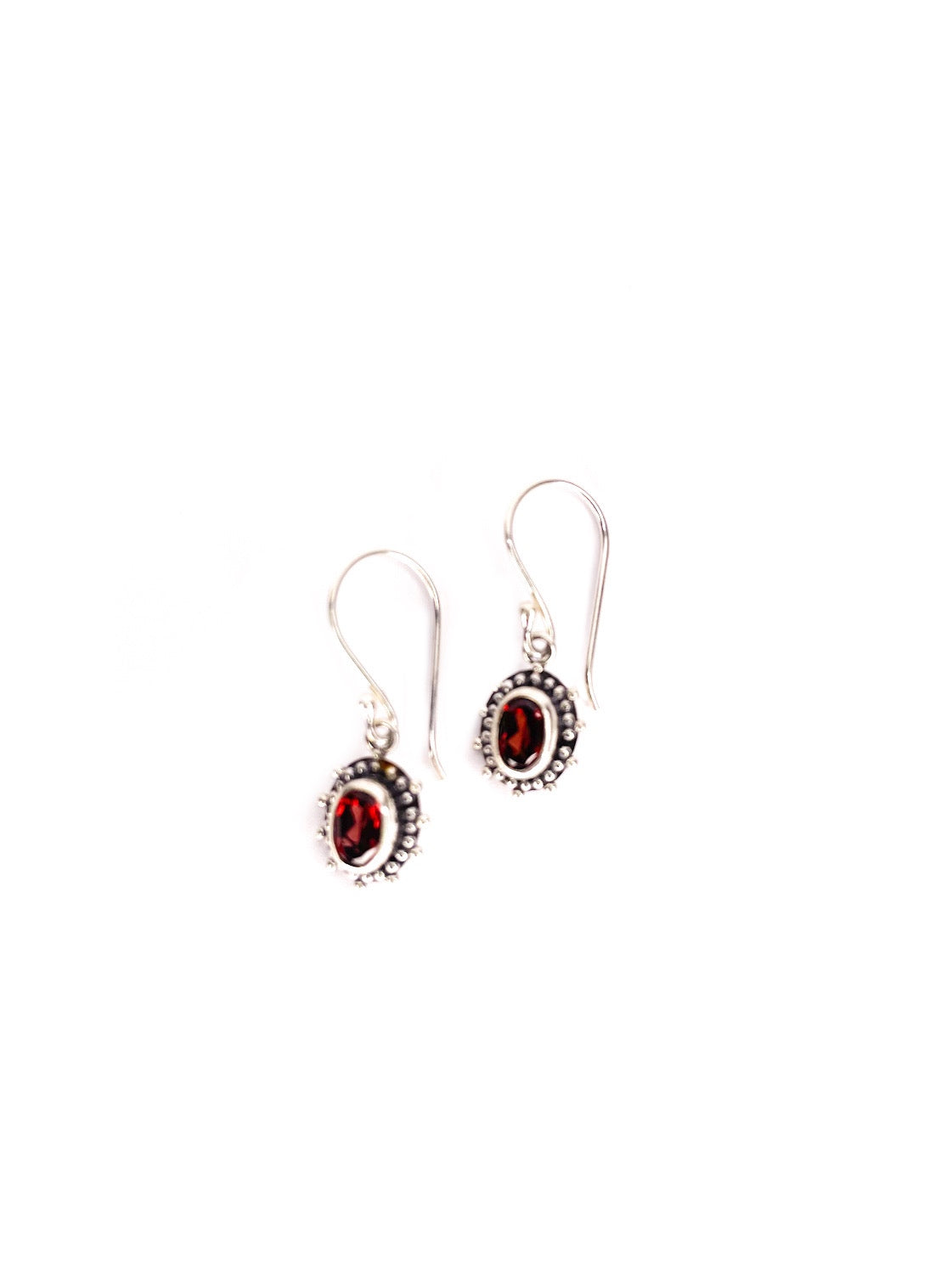 Sterling Silver Oval garnet silver drop earrings