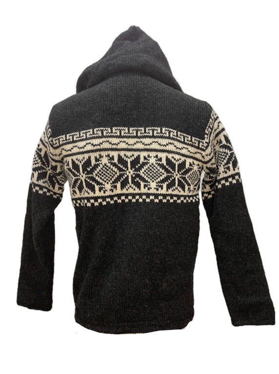 ❤Wool Zip Through Fleece Lined Hoodie - Charcoal and cream