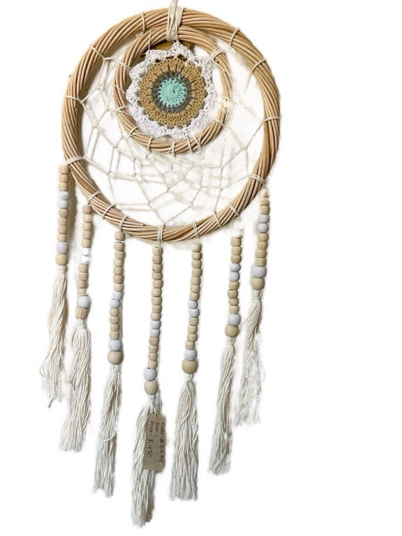 Rattan crochet and wooden bead dream catcher