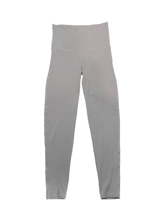 Long light grey leggings with wide waistband.