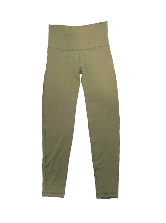 Long Olive leggings with wide waistband.
