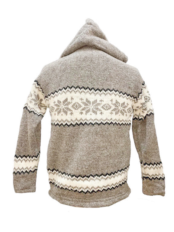 ❤Wool Zip Through Fleece Lined Hoodie - Grey, cream & black