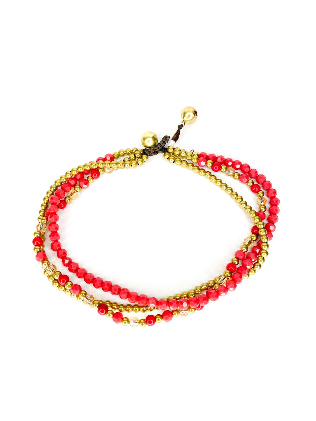❤Three strand stone and brass beaded anklet - various colours