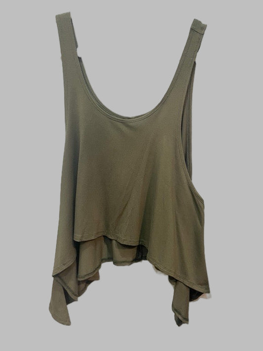 Green tank top with layered design on a white background