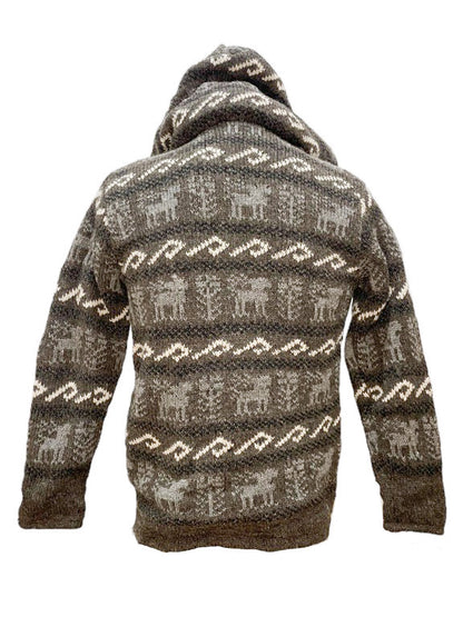 ❤Wool Zip Through Fleece Lined Hoodie - Grey, white wave