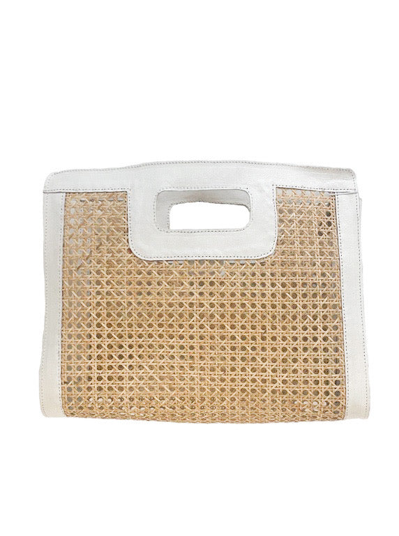Rattan webbing and leather trim bag - various colours