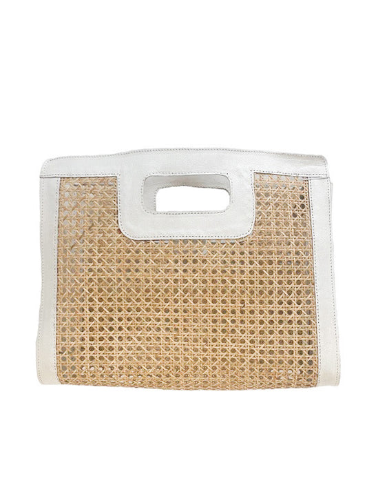 Rattan webbing and leather trim bag - various colours