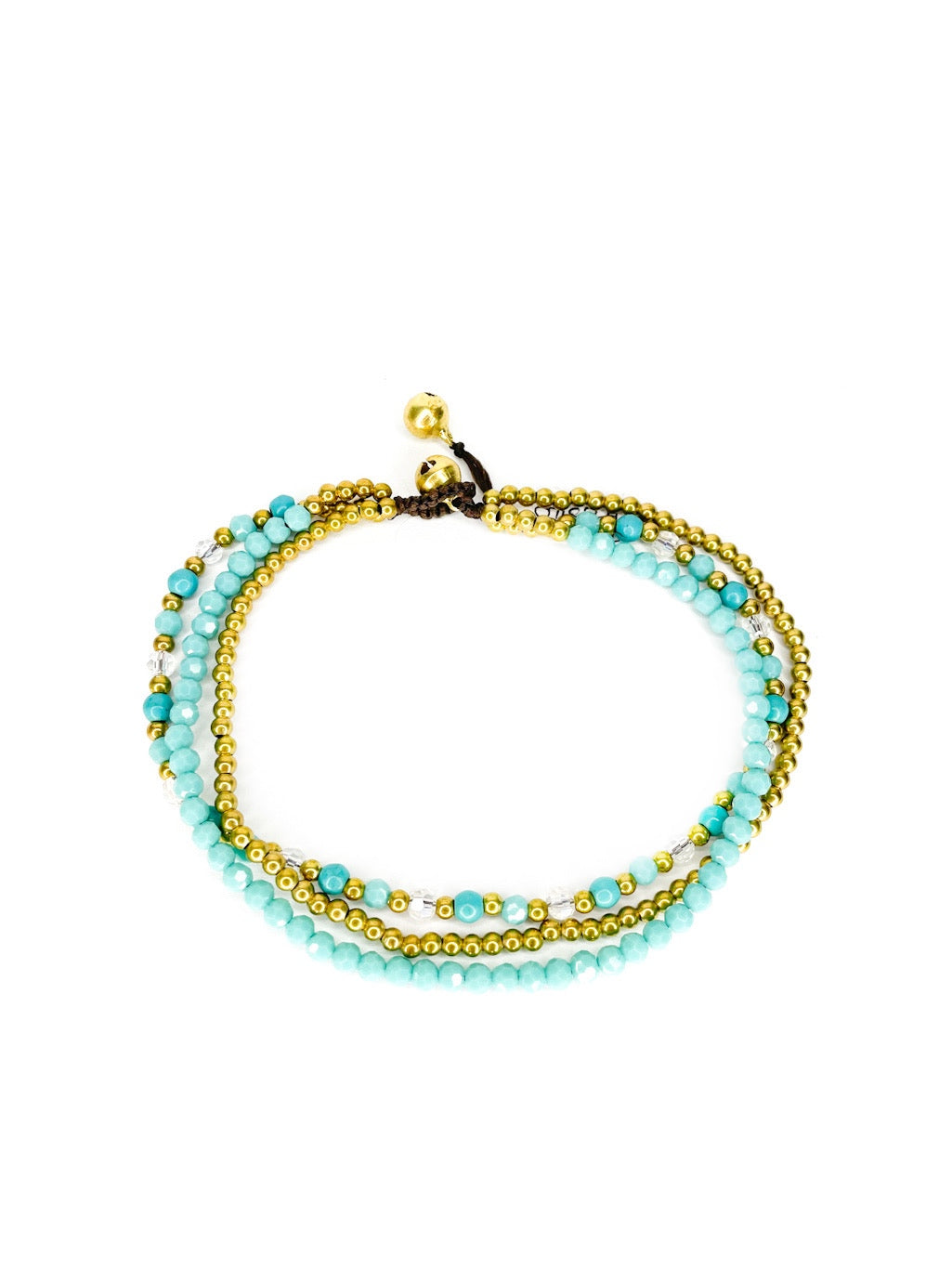 ❤Three strand stone and brass beaded anklet - various colours