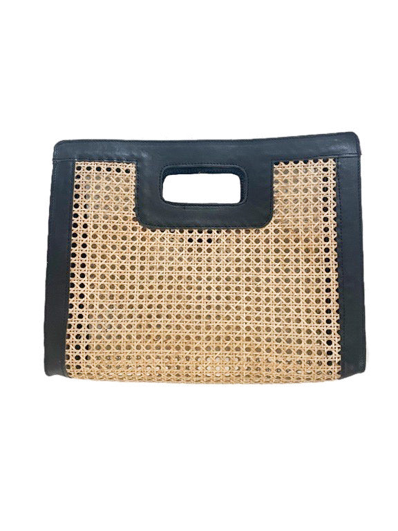Rattan webbing and leather trim bag - various colours