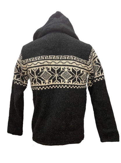 ❤Wool Zip Through Fleece Lined Hoodie - Charcoal and cream