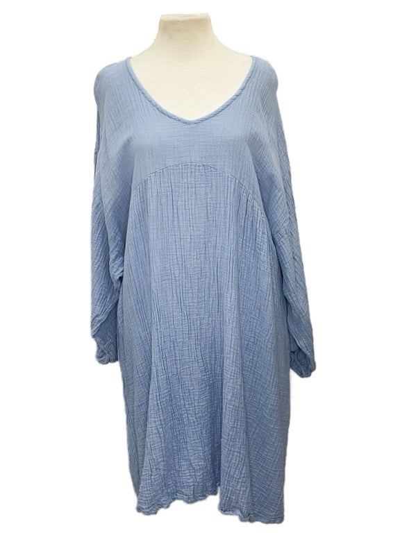 Cotton oversized v-neck dress - various