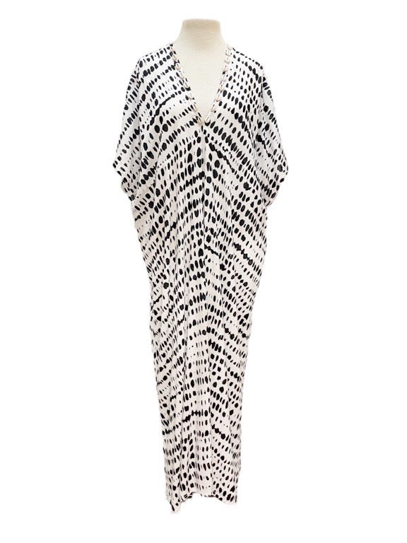 Giorgia printed & plain dress with cowry trim - various