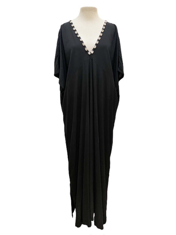 Giorgia printed & plain dress with cowry trim - various