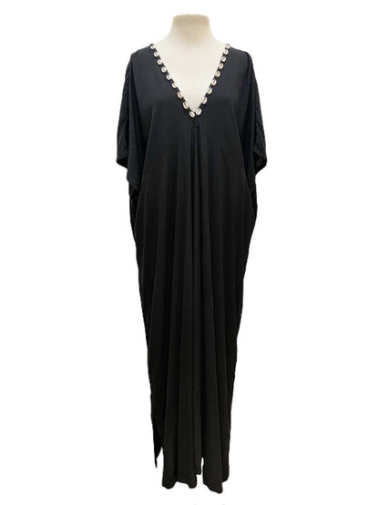 Giorgia printed & plain dress with cowry trim - various