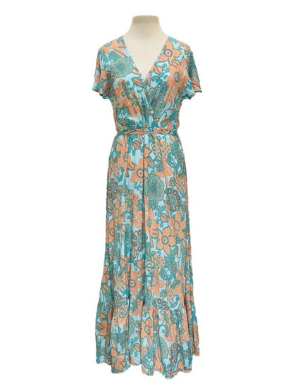 Mock wrap dress long - various