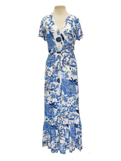 Mock wrap dress long - various