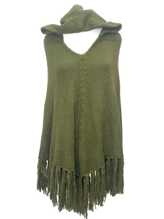 ❤Poncho with cables, hoody & tassels