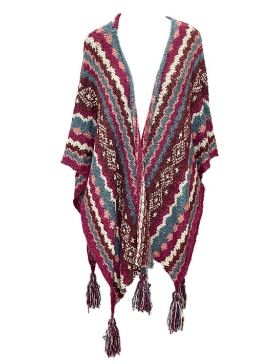 ❤Fair Isle open poncho with tassels