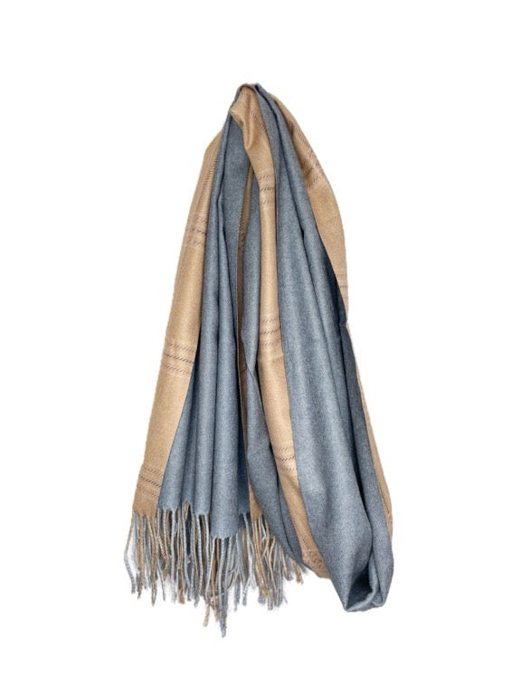 ❤Cashmere pashmina - Check and plain 2 tone 66 x 186cm - various colours