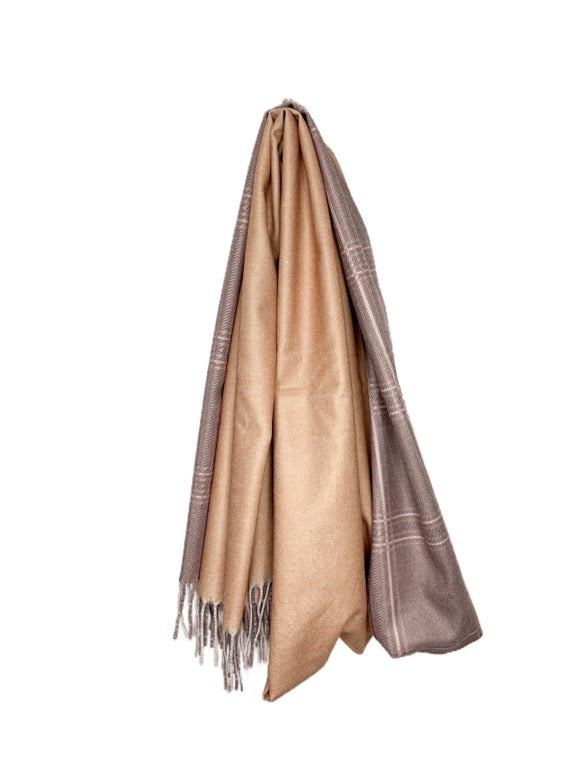 ❤Cashmere pashmina - Check and plain 2 tone 66 x 186cm - various colours