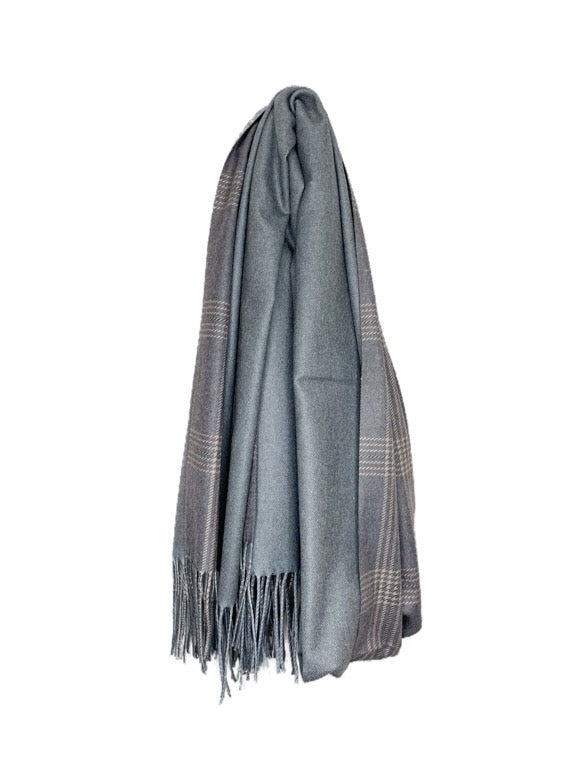 ❤Cashmere pashmina - Check and plain 2 tone 66 x 186cm - various colours