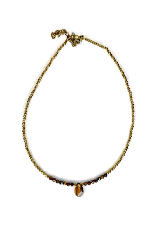 Crystal and Brass necklace with faceted tear drop pendant