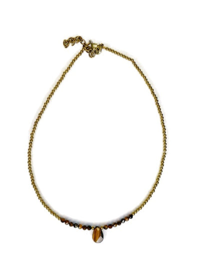 Crystal and Brass necklace with faceted tear drop pendant