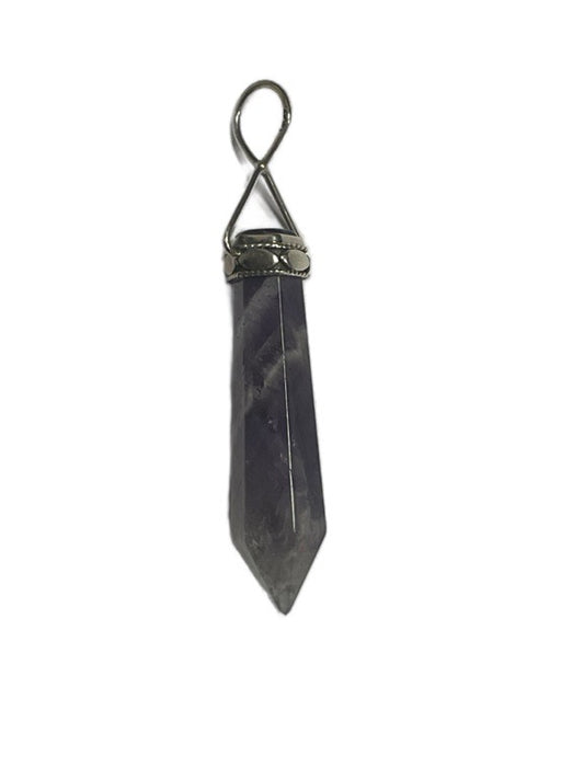 Black stone keychain with a metal ring on a white background