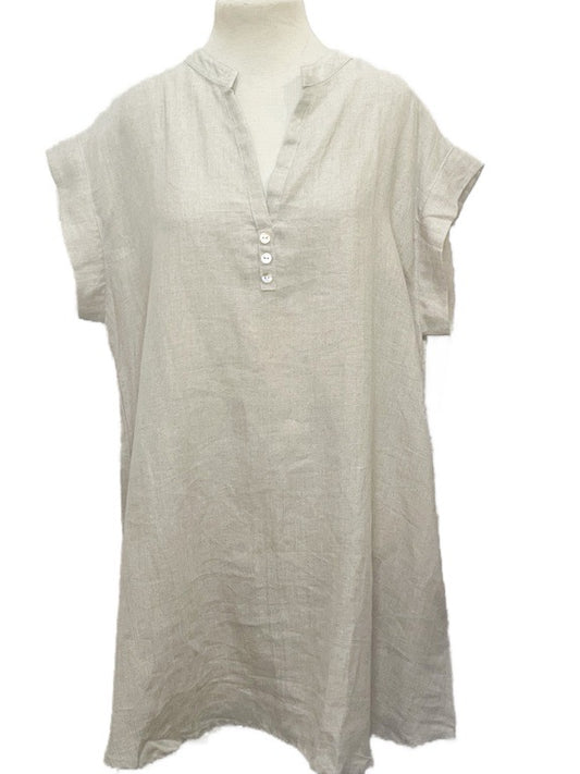 Linen tunic cap sleeve side seam pockets