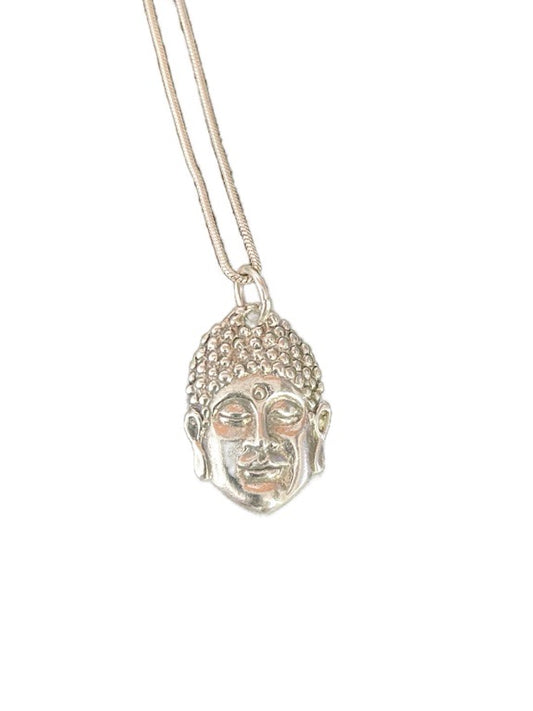 Buddha head silver necklace