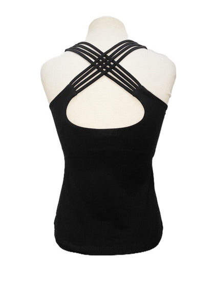 Yoga tank top with criss-cross back detail - various
