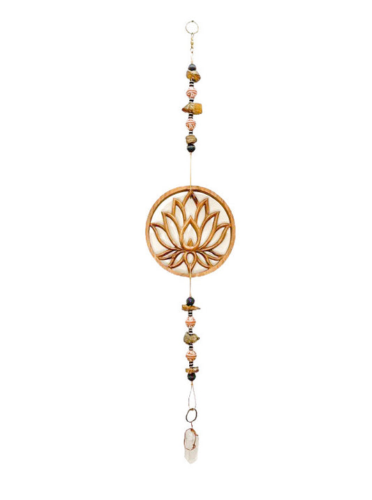 Quartz, tigers eye & wood space harmoniser  - Lotus - small