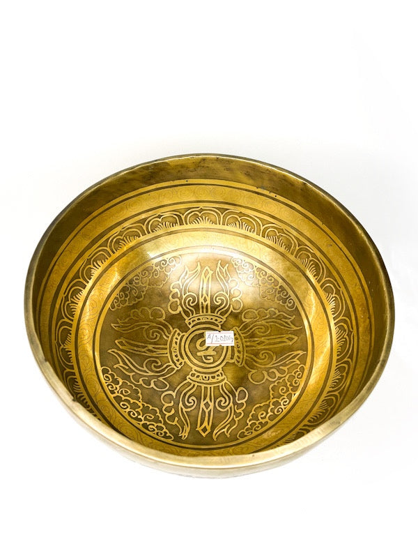 Singing Bowl Etched Tibetan hand beaten /- 19cm diameter - various notes & designs