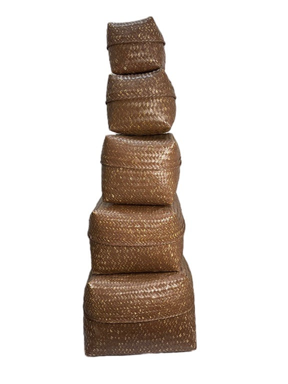 Hand woven nesting box set - set of five - white or brown
