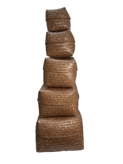 Hand woven nesting box set - set of five - white or brown