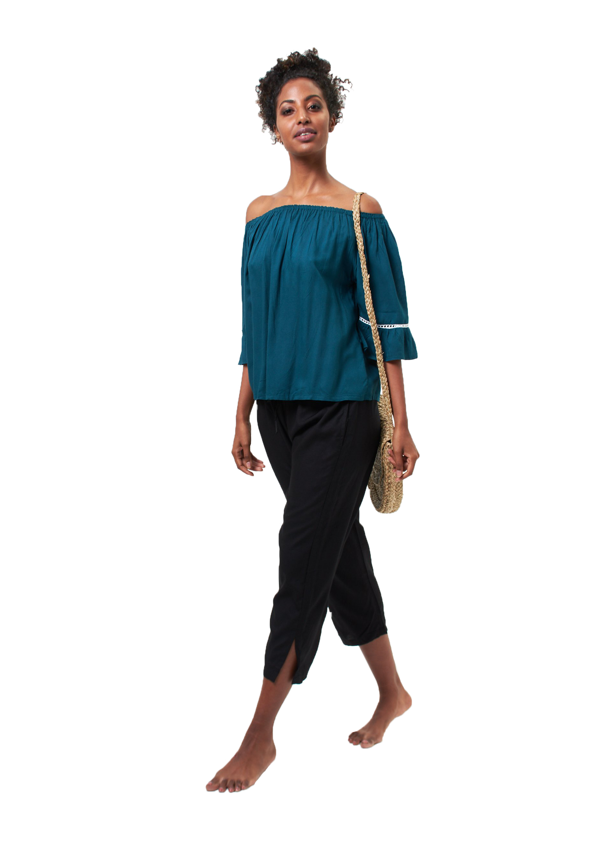 ❤Simple capri pants with drawstring